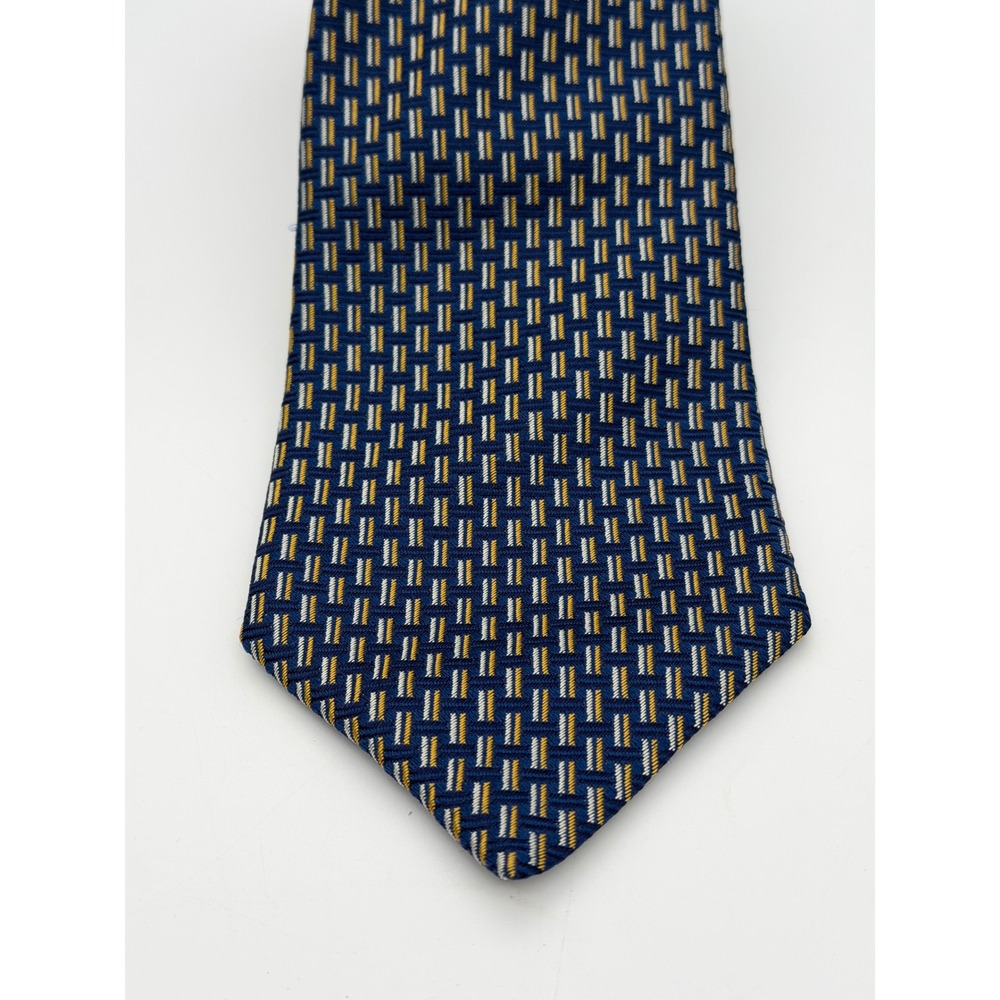 Thomas Pink London Silk Tie Navy Blue Gold Geometric Mens England Made  (TF5)